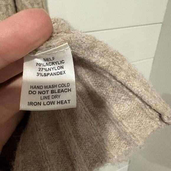 Flat White | Sweater Dress Cableknit Fringe Long Sleeve Tan Oatmeal- Size Small - Picture 6 of 9